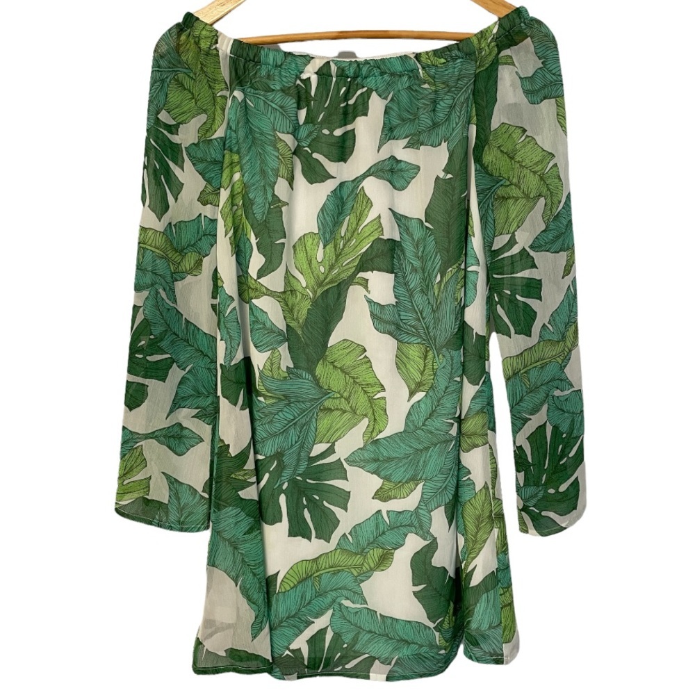 Love, Fire Tropical Print Off Shoulder Dress